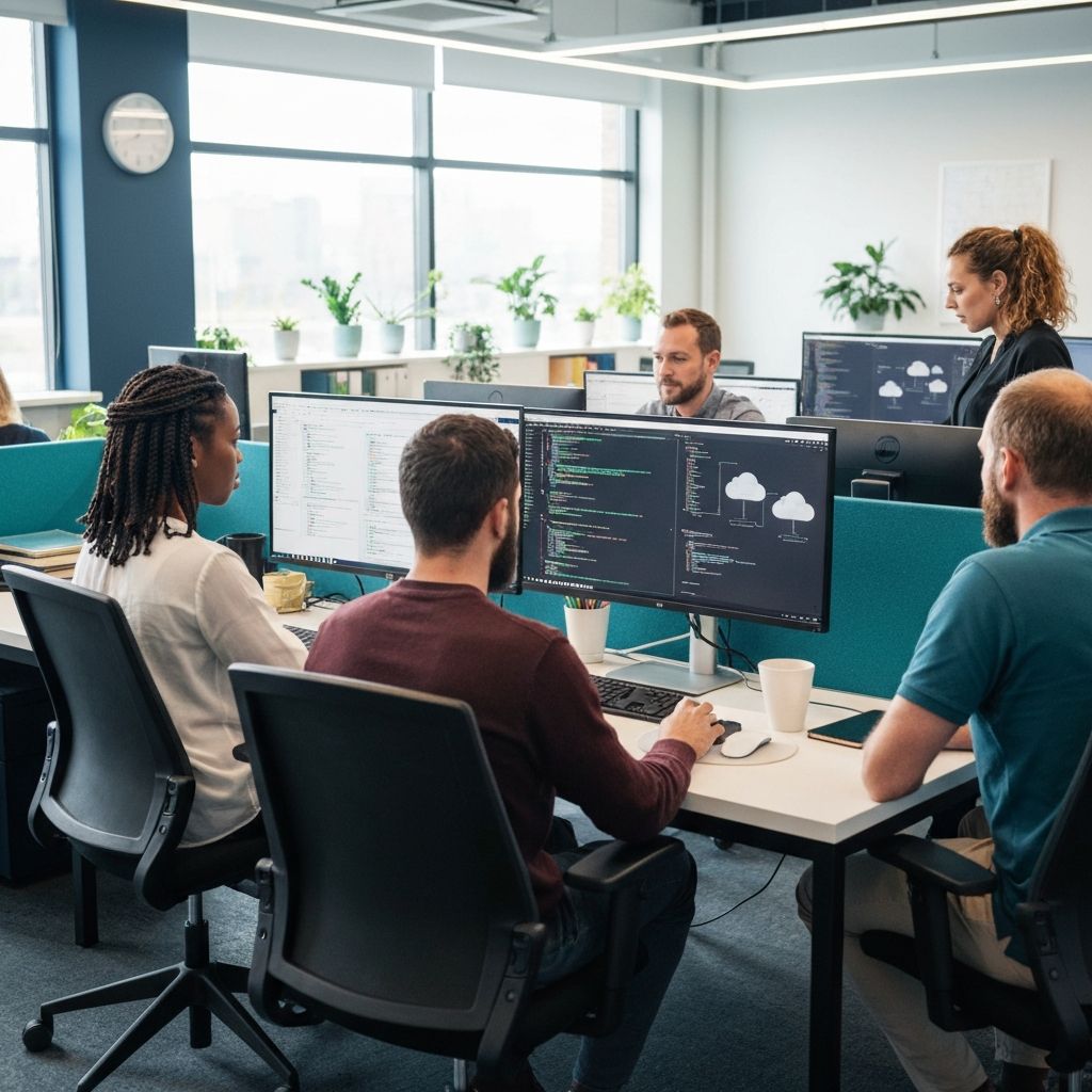 Software engineering team collaborating